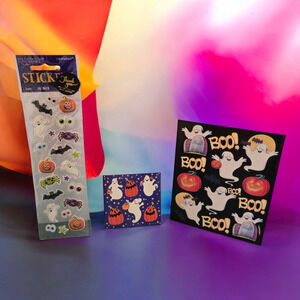 Vintage Amscan Halloween Lil Bits Puffy Stickers Trick Treat Boo Ghosts Pumpkins